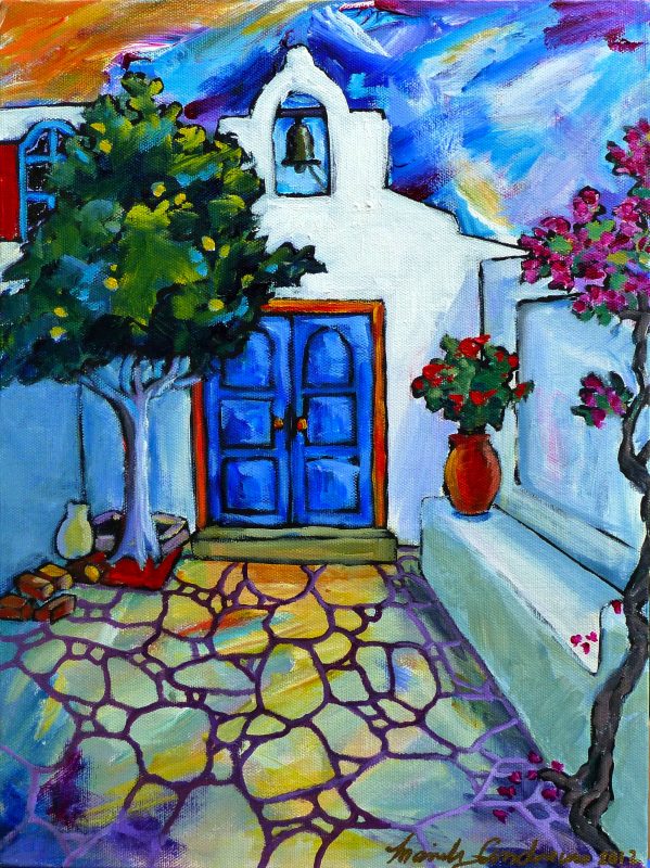 2763 Church and Citrus Tree Parakia Paros Greek Is